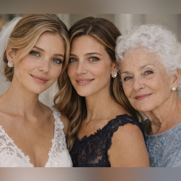 nOir Elegant Faux Pearl & Gold-Tone Earrings Set —Retro Glam Bridal Wedding NWT - Picture 2 of 5